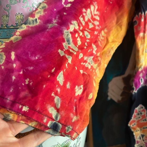 Boho Colorful Women's Indian Blouse Tie Dye & Black Accents Large Free Size - Picture 6 of 16